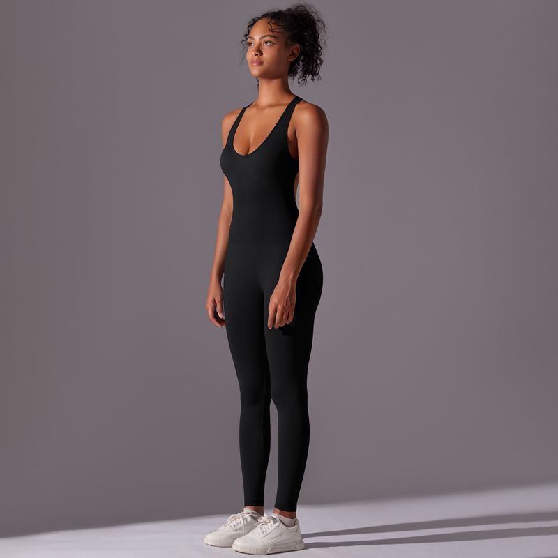 Tight solid color one-piece with hollowed out back, sexy yoga suit, seamless and breathable jumpsuit_voghion.com