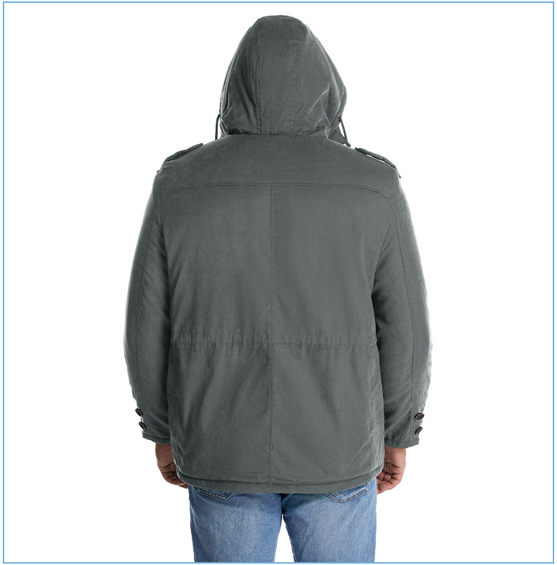 Men's Plus Size Shearling Hooded Cotton Jacket Thickened Multi-Pocket Cotton Top Casual Mid-Length Coat_voghion.com