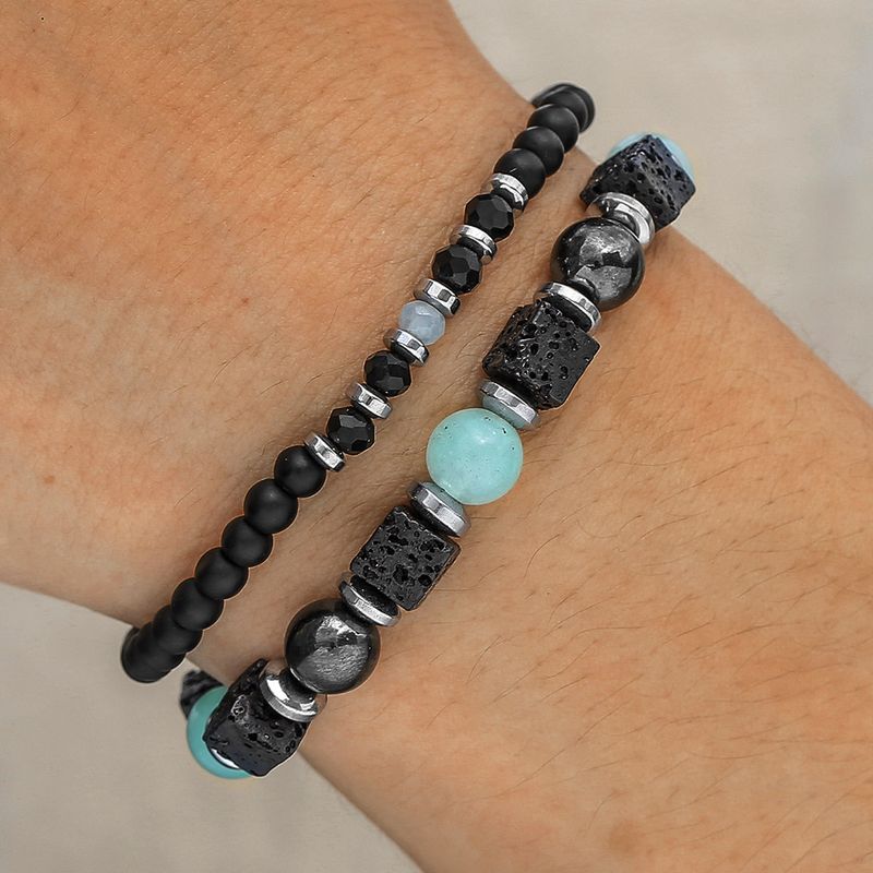 Retro Men's Wooden Beads Turquoise Bracelet Combination Multi Layer Stacking Elastic Beaded Bracelet Hip Hop Holiday Bracelet Men_voghion.com