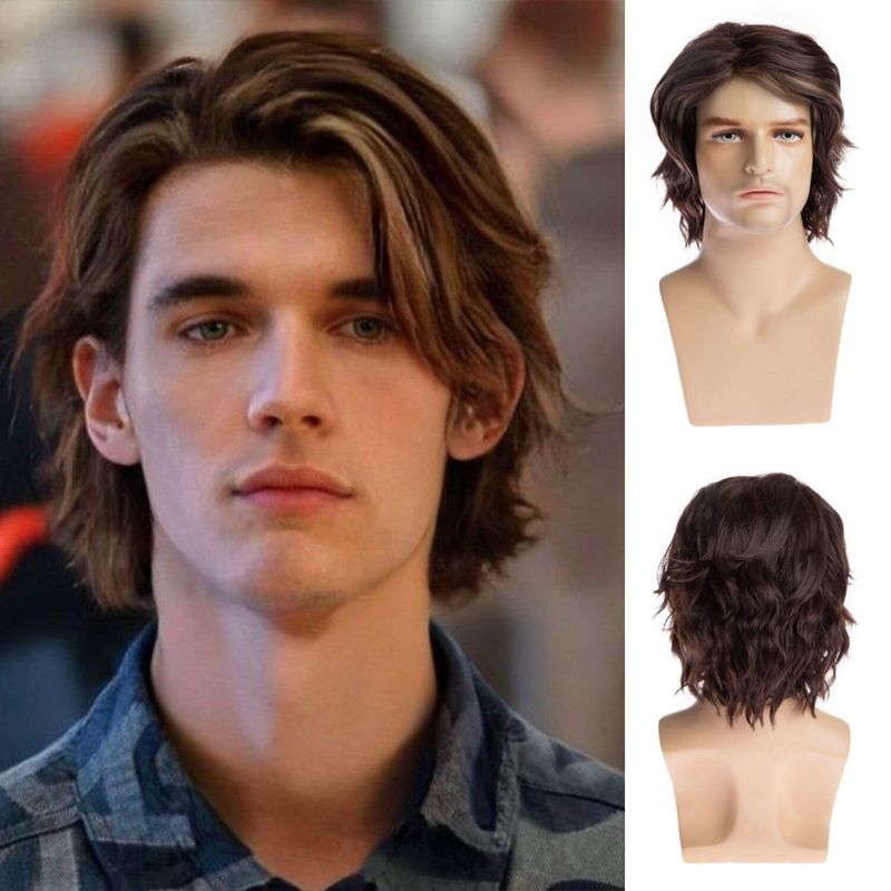 Synthetic Clip-in Fashion Wigs Men's Short Curly Wigs Dark Brown Short Curly Wigs_voghion.com