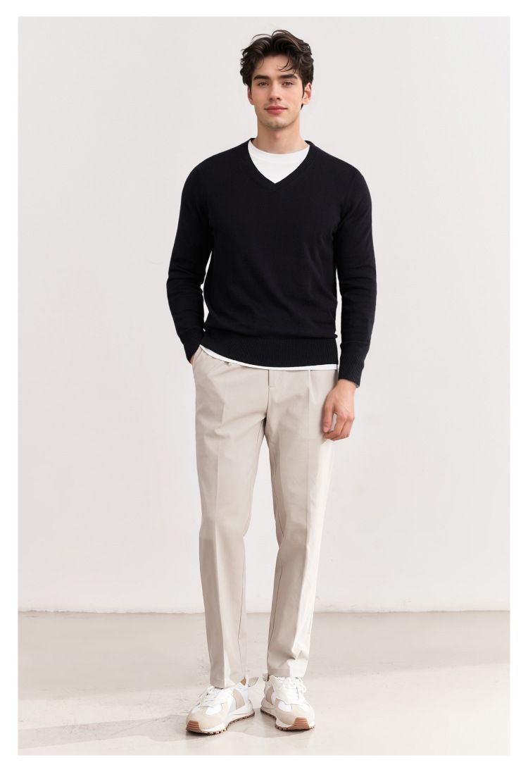 „Herren-Wollpullover mit V-Ausschnitt – Schmal geschnittener, leichter Pullover für Herbst und Winter, Business-Casual-Stil“_voghion.com