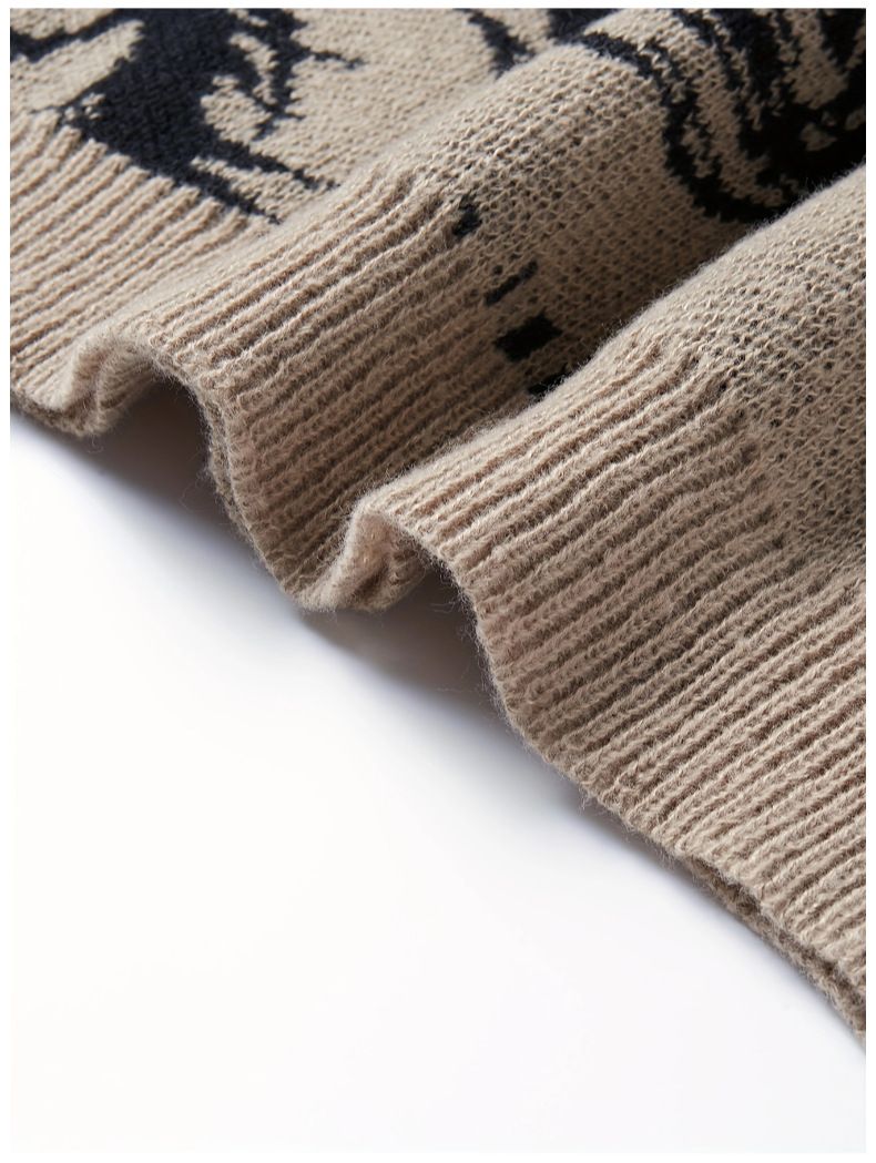 Donkere esthetische trui met oogpatroon voor heren - Oversized streetwear gebreide trui met colorblock-ontwerp (groen, zwart, asgrijs, kaki)_voghion.com
