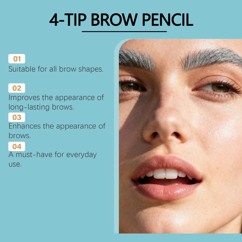 Zephoco Gray Smudge-Proof Four-Prong Eyebrow Pencil, Three-Dimensional Color, Smudge-Free, Natural Coloring, Suitable_voghion.com