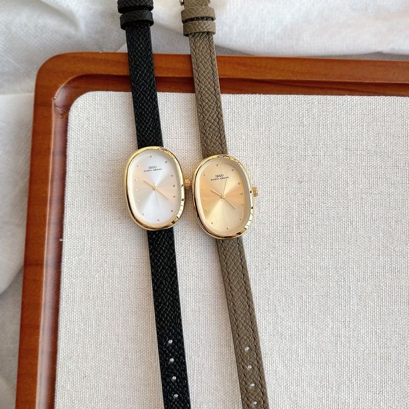 IBSO Damen-Modeuhr mit ovalem Lederarmband und kleinem Zifferblatt, 1063_voghion.com
