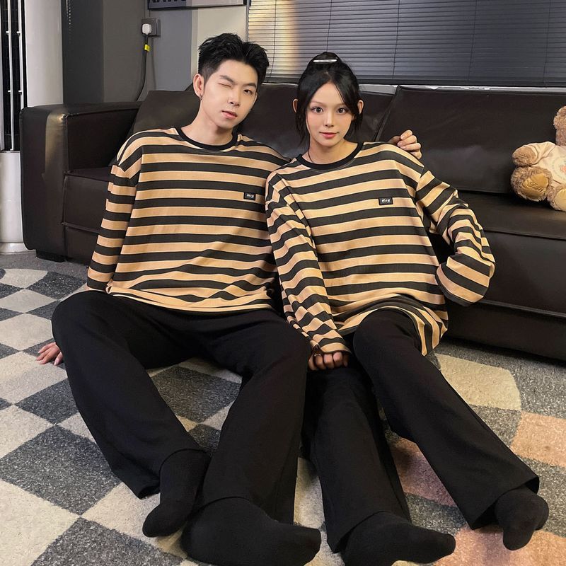 Pigiama da donna autunno/inverno 2024, nuovo cotone, maniche lunghe, semplice ed elegante, stile Iins, le coppie possono indossare_voghion.com