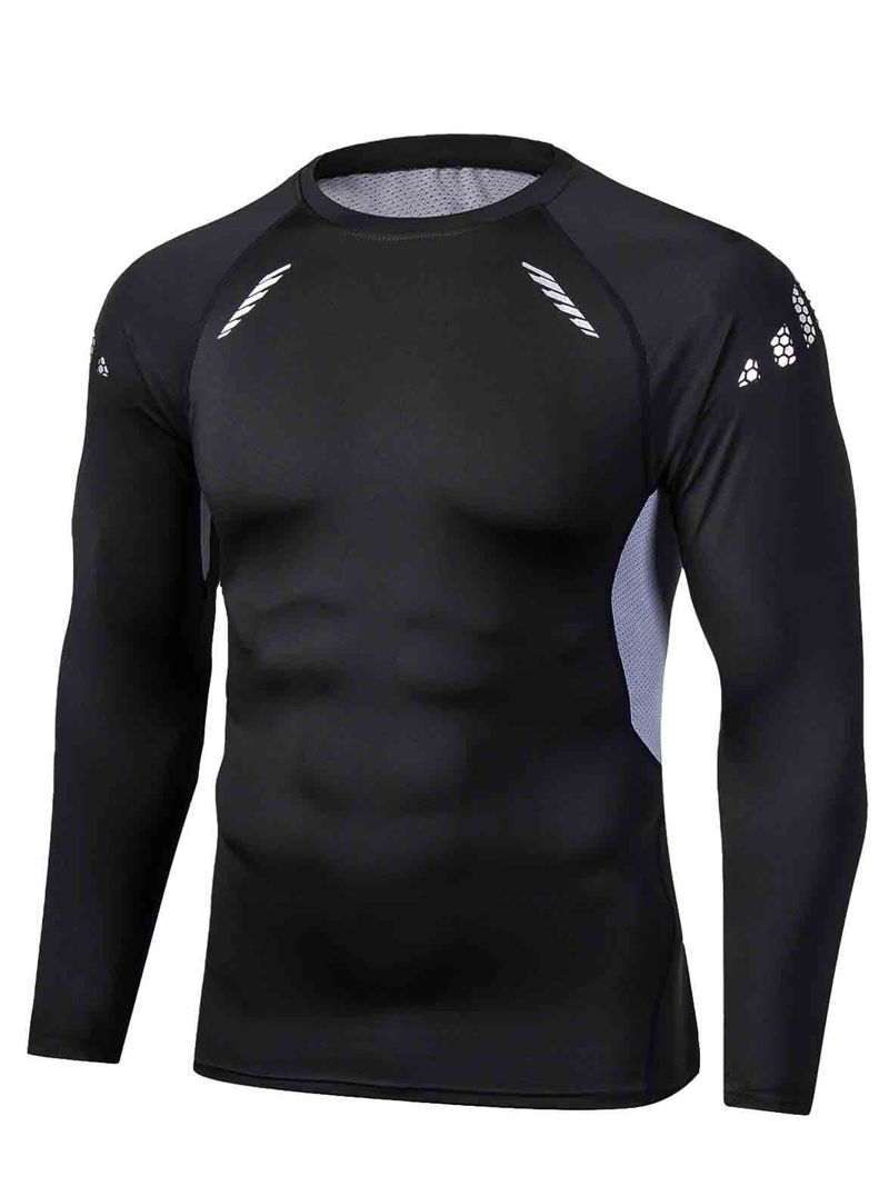 Sport Schnelltrocknend Herren Enganliegend Lauftraining Fitness Hochelastisch Schweißableitend Atmungsaktiv Langarm Radsport_voghion.com