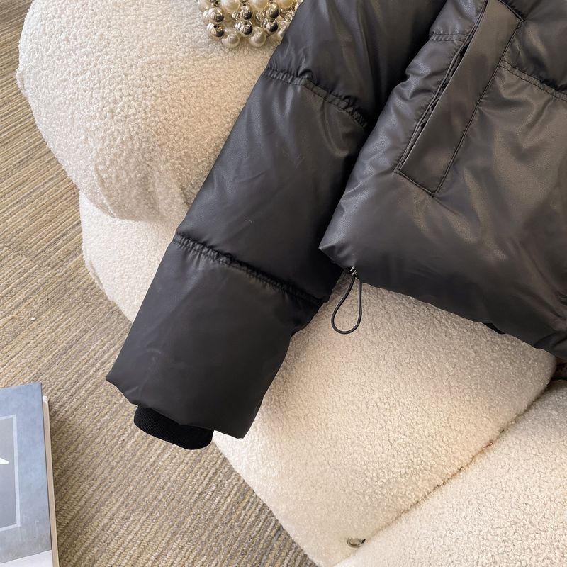 "Kurz geschnittene PU-Pufferjacke – Veganes Leder mit Sherpa-Futter (M-2XL, 3 Erdtöne)"_voghion.com