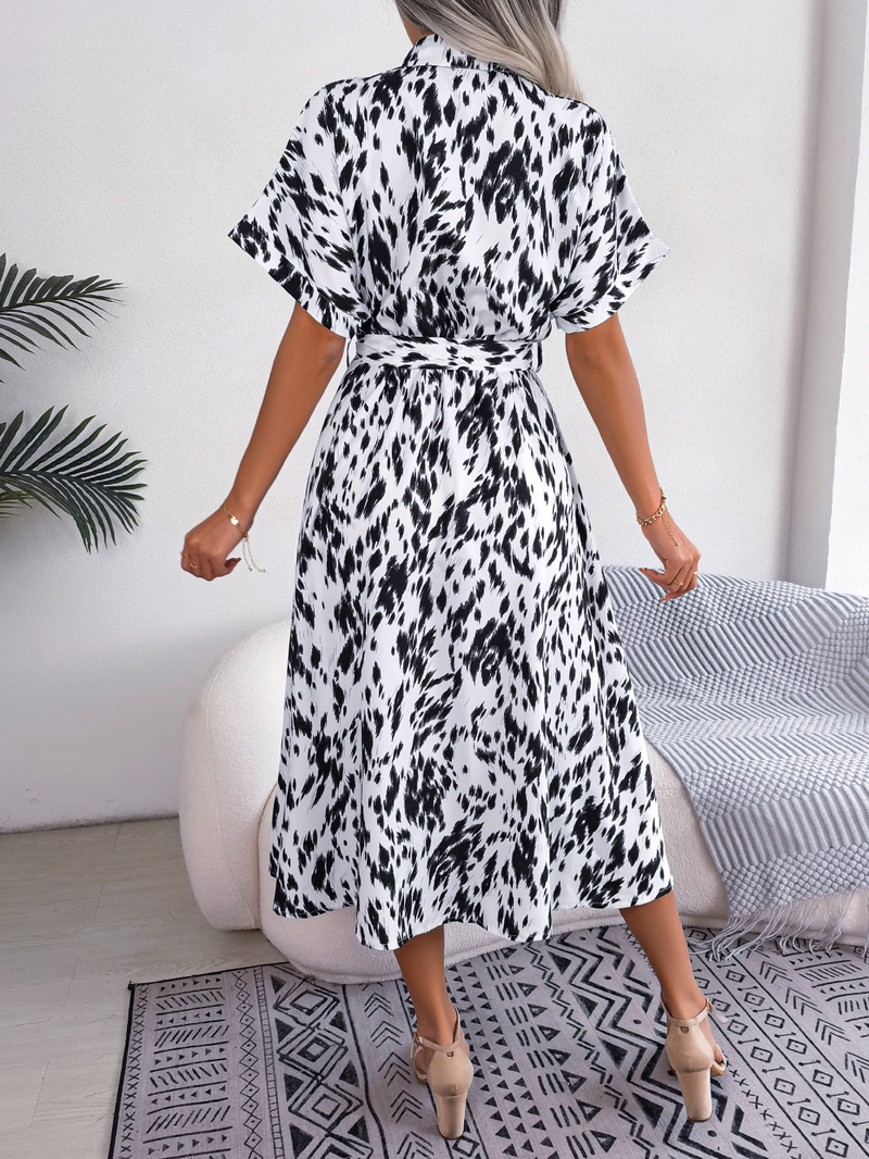2023 Summer Casual Loose Leopard Camicia con lacci Gonna da donna_voghion.com