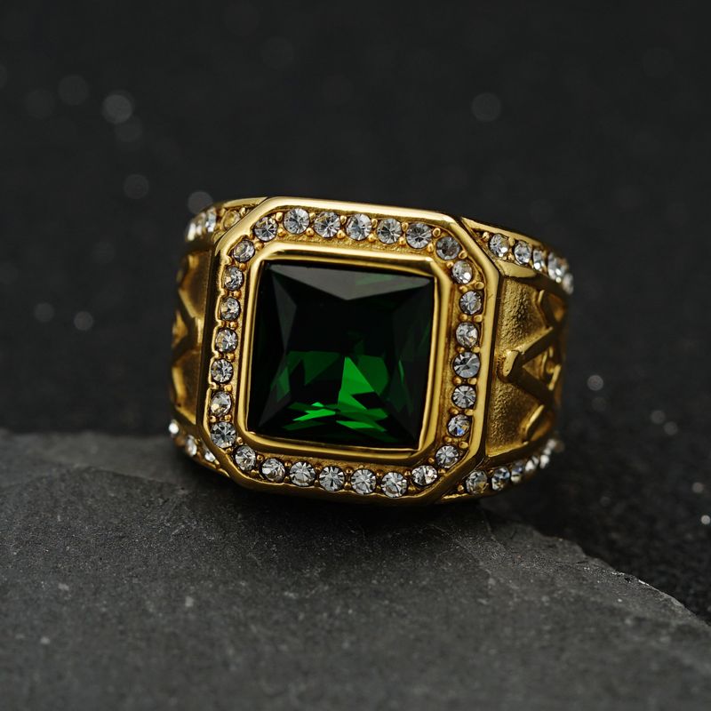 Bague maçonnique rétro AG en acier titane/acier inoxydable 316 incrustée de pierres précieuses colorées_voghion.com