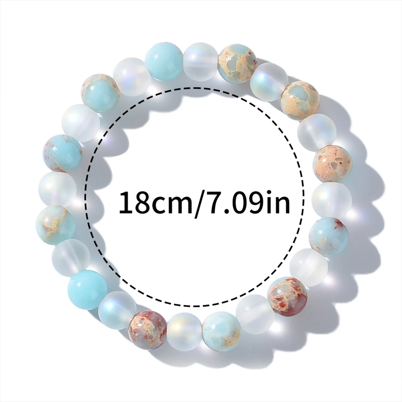 1 Piece Aura Quartz And Ocean Sediment Beaded Bracelet - Unisex - Homeopathic Crystal Jewelry - Brings Abundance - Prosperity_voghion.com