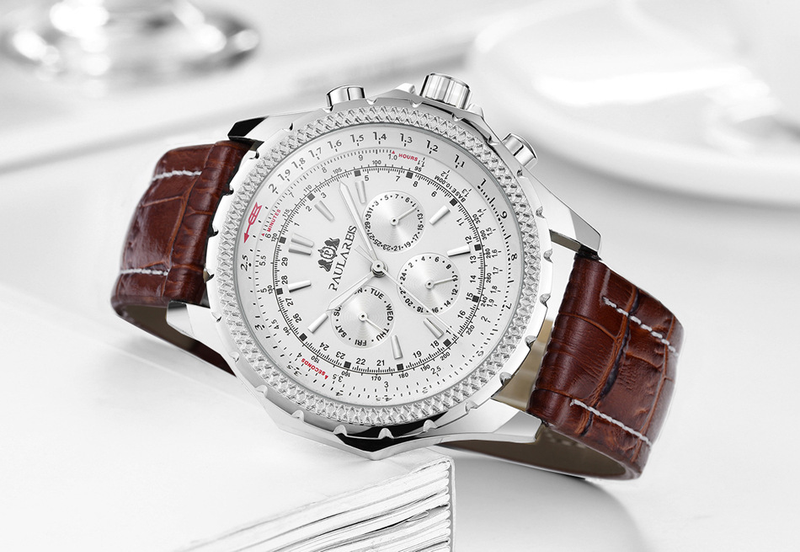 Automatische mechanische multifunktionale leuchtende Herrenuhr Kupfergürtel Leder_voghion.com