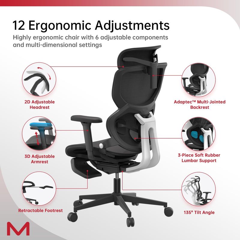 Q3-MT Ergonomic Office Chair With Footrest Home Office Ergonomic Chair With Soft Rubber Lumbar Support Extra Large 2D Headrest & 3D Armrest 140° Tilting Mesh Computer Chair_voghion.com