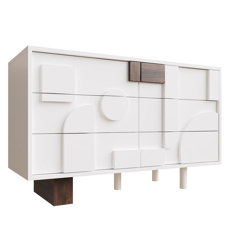 Credenza Weiß Mit Geometrischen Türen, funzione Push-to-Pop, Massivholzbeine_voghion.com