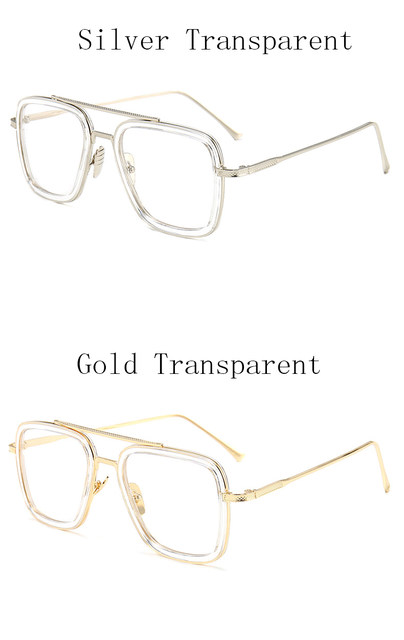 Tony Stark Robert Downey Män Kvinnor Solglasögon Märkesdesign Fyrkantiga Transparenta linser Solglasögon Mode Vintage Man Glasögon_voghion.com