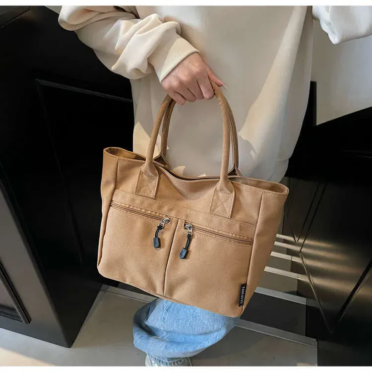 Stijl Grote Capaciteit Tote Eenvoudige Casual Canvas Effen Kleur Schouder Forensentas Dames_voghion.com