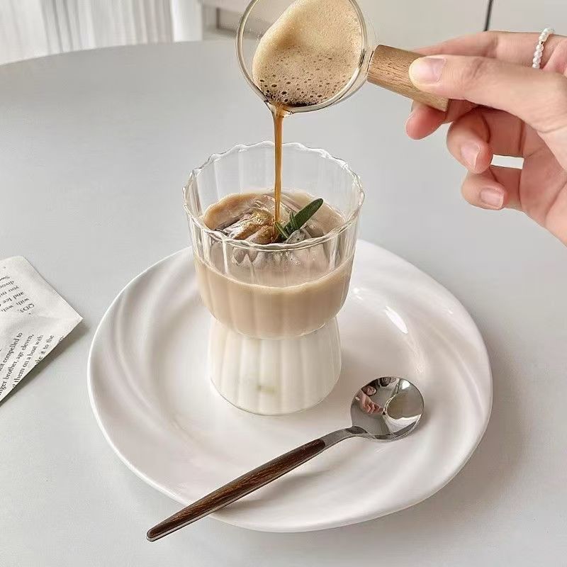 Coffeeware Striped Latte Coffee Cup Ins Style Glass Cup Home Water Cup Girls Ice Milk Cup Bamboo Juice Cup_voghion.com