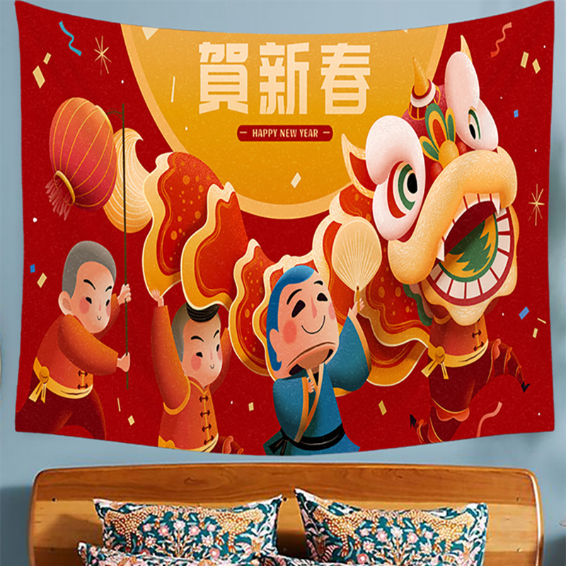 God of Wealth Hanging Cloth Wall Decoration Cartoon Network Red Background Wall Decoration Cloth Room Decoration Cloth_voghion.com