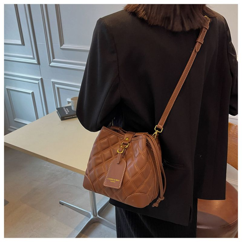 Damestas effen ruit handtas enkele schouder crossbody ing contrasterende kleur emmer tas_voghion.com