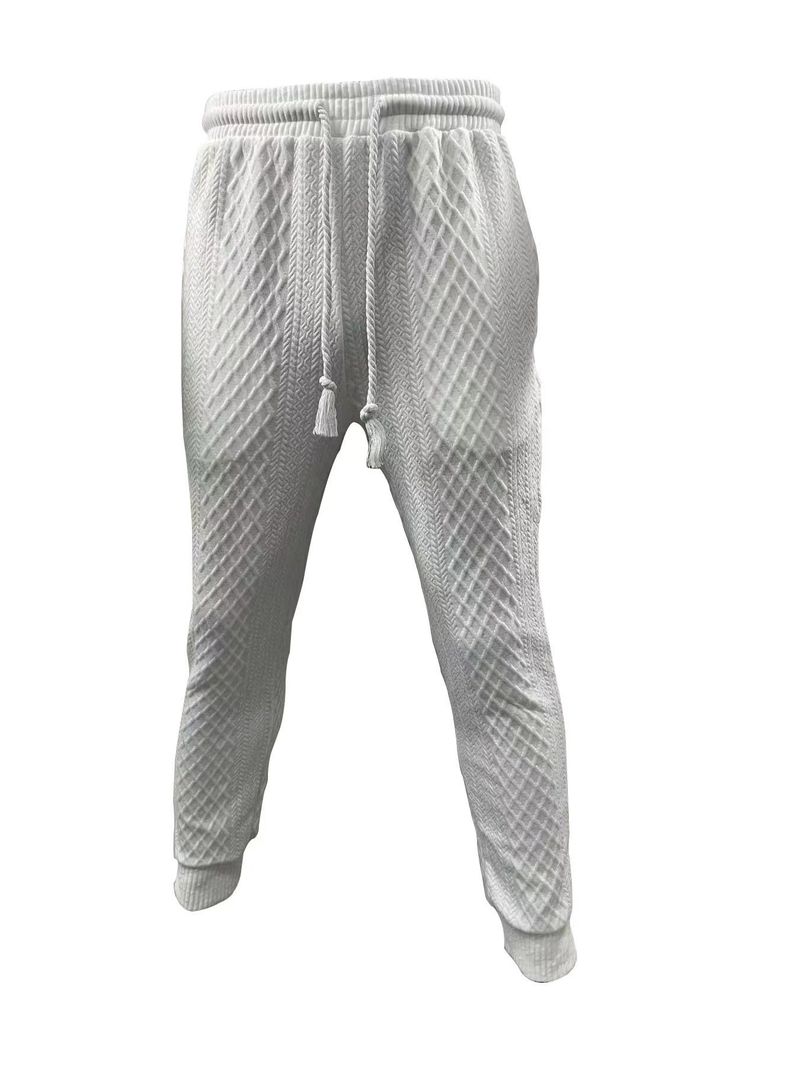 24 Spring Summer Men's Casual Long Pants Turn-down Collar Jacquard Knitted Top Plus Size Set_voghion.com