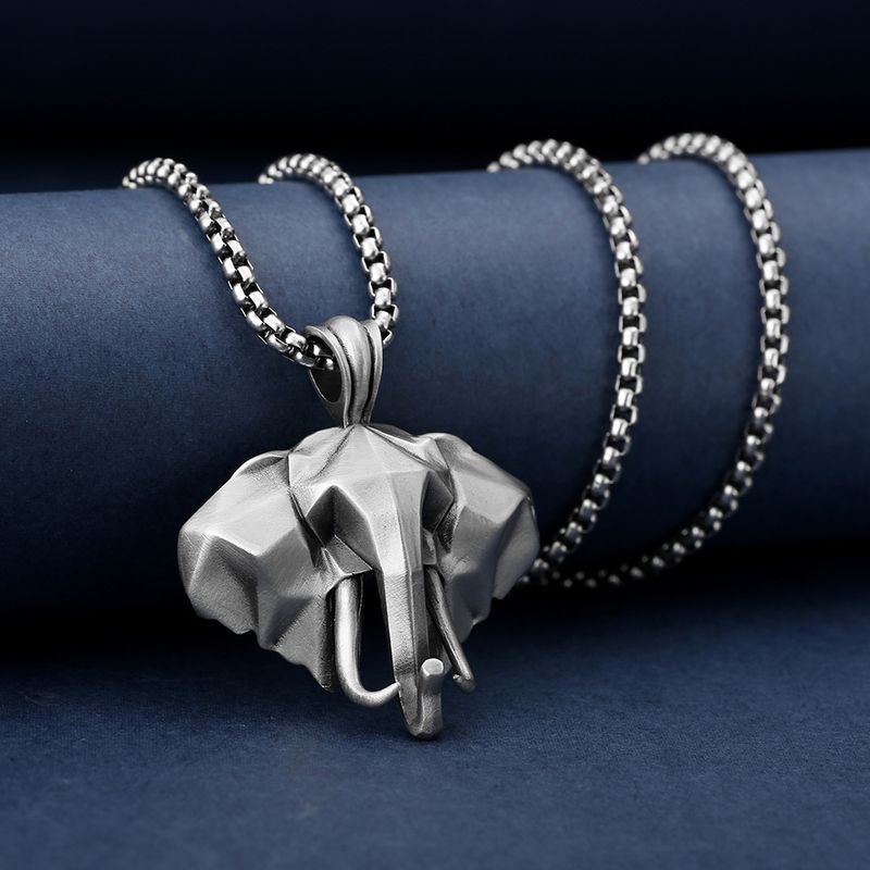 Pure Tin Necklace 3D Elephant Men's Animal Pendant Titanium Steel Sweater Chain_voghion.com