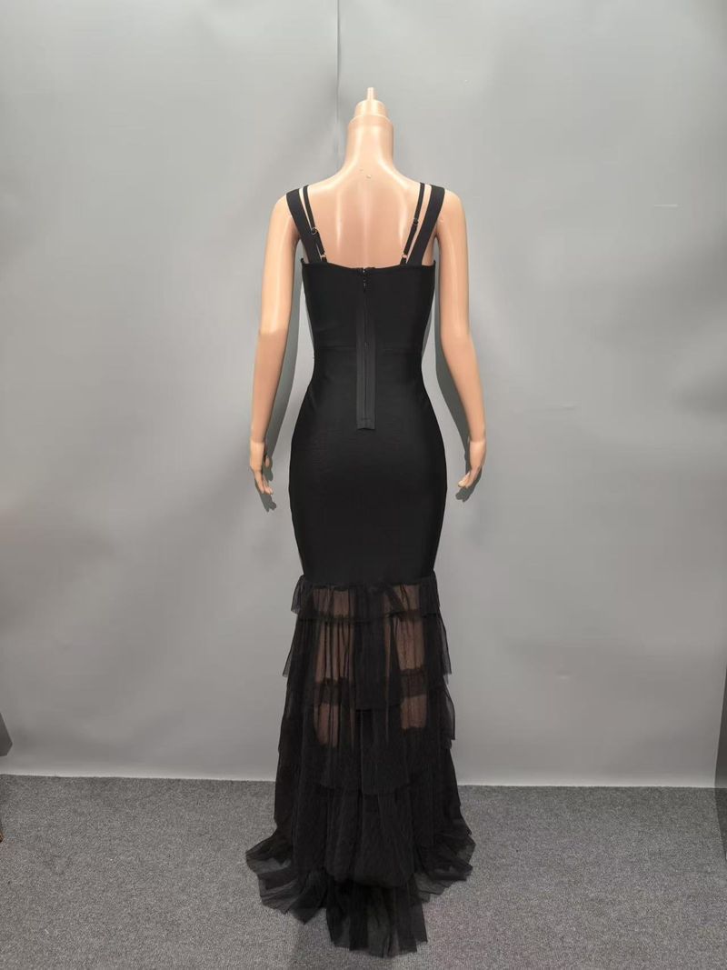 Elegant Mesh Panel Tailored Evening Gown – Sexy High-Slit Mermaid Dress With Sheer Inserts For Parties & Galas_voghion.com