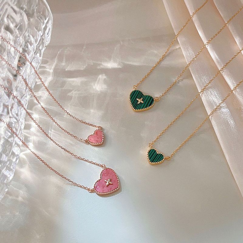 Collana in quarzo rosa con ciondolo a forma di cuore in argento S925 con ciondolo rosa a forma di cuore impilabile, stile Ins_voghion.com