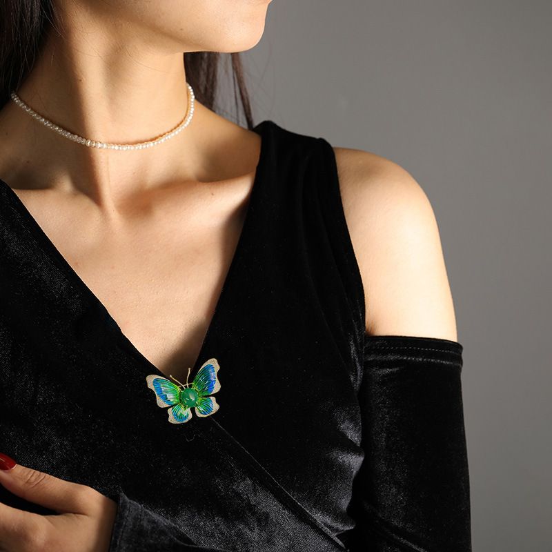 Spilla a fiocco in agata smaltata fatta a mano Quiet Butterfly Valley, spilla a forma di insetto_voghion.com