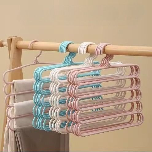 Five-layer Pants Rack Multifunctional Multi-layer Pants Hanger Household Magic Seamless Pants Rack Foldable Wardrobe Storage Artifact_voghion.com
