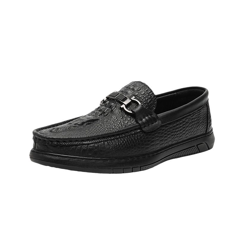 Regal Footwear Crocodile Pattern Business Casual Leather For Men, Flat Driving Youth Trendy Slip-On Lazy , Stitched Cowhide Men's_voghion.com