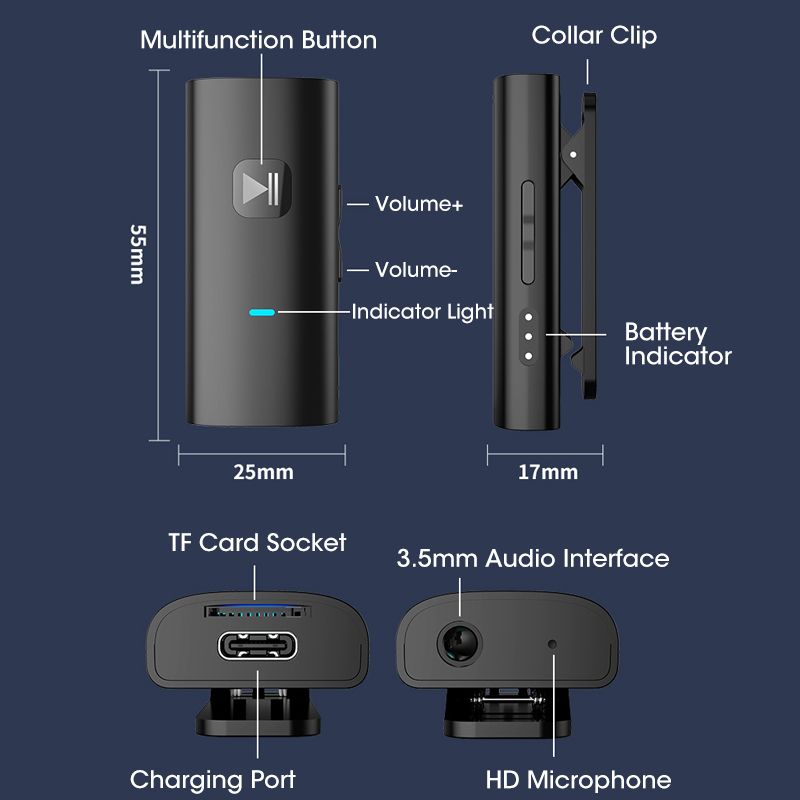 Bluetooth 5.0 -äänivastaanotin, lähetin, jossa akku, 3,5 mm:n AUX-liitäntä, USB-sovitin, stereomusiikki, langattomat sovittimet televisiolle, tietokoneelle, autosarjalle_voghion.com