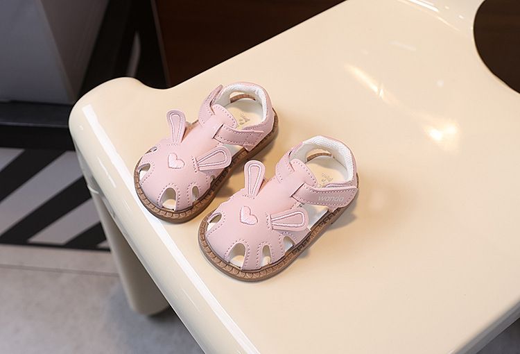 Zapatos Baotou de estilo princesa de verano para bebés y niños pequeños, con orejas de conejo, suela suave, para playa_voghion.com