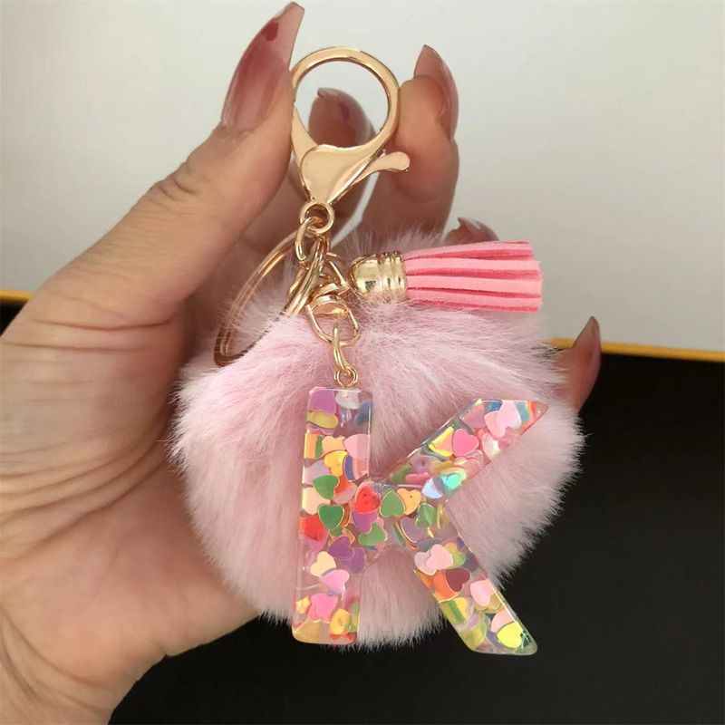 Beliebte Haar Ball Harz Englisch Anhänger Bunte Tropf Kleber Liebe Brief Schlüsselanhänger_voghion.com