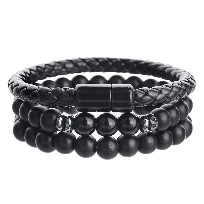 Bracciale con chiusura magnetica in pelle con perline, stile hip-hop punk, set di gioielli con pietra occhio di tigre e onice nero a strati_voghion.com