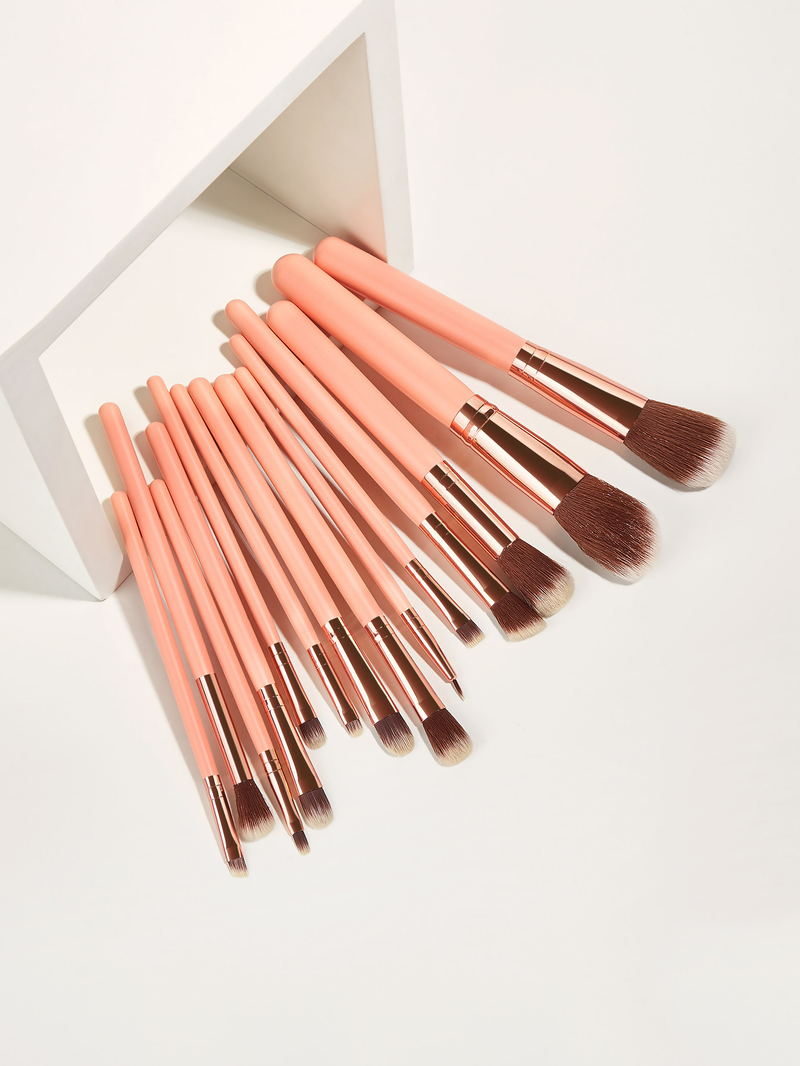 14 pcs pink makeup brush set, high quality, extra large, including foundation brush, double-ended brush FINDCOLOR_voghion.com
