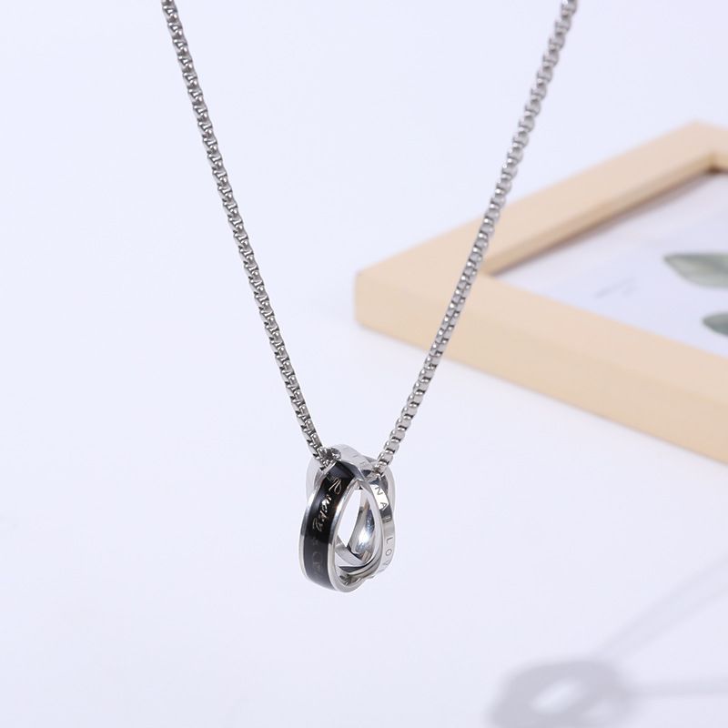 Collana con doppio anello in acciaio inossidabile, design di nicchia femminile, collana in acciaio al titanio, marchio hip-hop maschile alla moda, collana estiva senza tempo_voghion.com