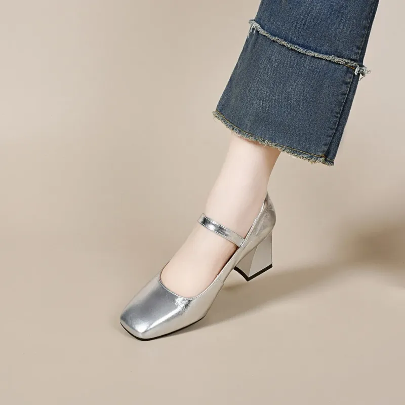 Square Toe High Heels For Women 2025 Spring New One-Strap Mary Jane Simple Elegant Patent Leather Shallow Mouth Single_voghion.com