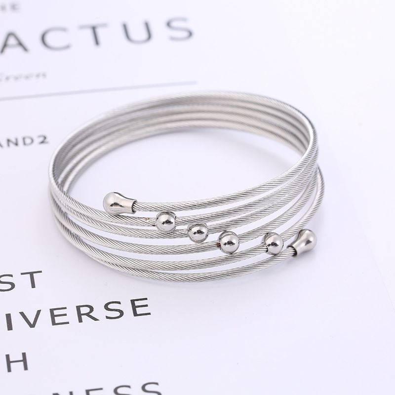 Exaggerated Versatile Stainless Wire Braided Twist Fashion Multi-layer Coiled Circle Women's Titanium Steel Bracelet_voghion.com