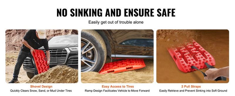 VEVOR 2PCS Traction Boards With PP For Mud Snow Sand Storage Bag Short Red_voghion.com