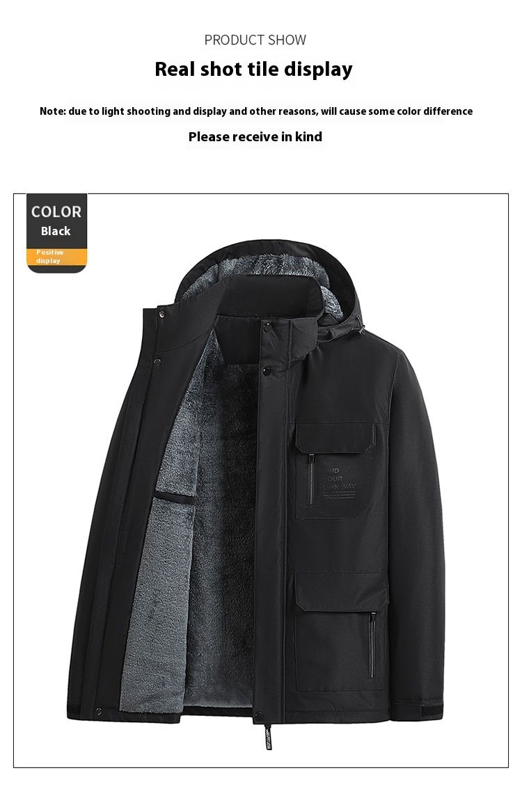 Autumn and Winter Outdoor Mountaineering Jacket with Thickened Fleece for Men, Sports Snow Warmth Hoodie Cross border_voghion.com