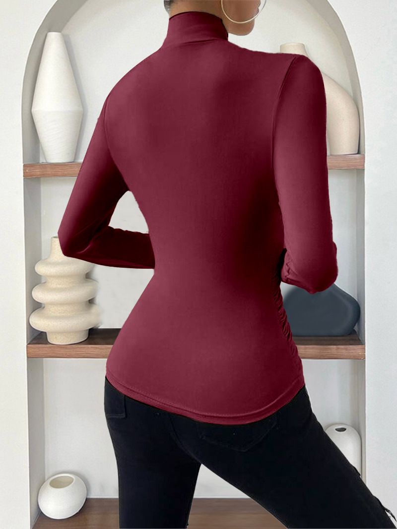 Evropský a americký přeshraniční svetr Podzimní a zimní nový design Sense Cross Colour s dlouhým rukávem Slim All Match Jednobarevné skládané tričko_voghion.com