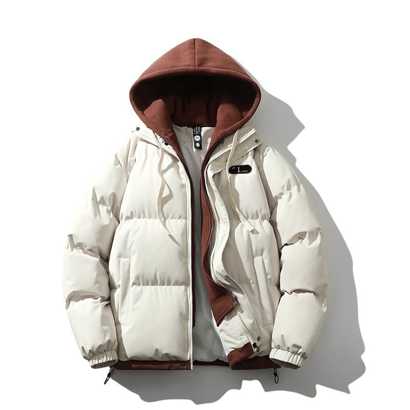 Gefälschte zweiteilige Baumwoll-gefütterte Mantel Herren lose bonbonfarbene warme Baumwoll-gefütterte Jacke Herren Winterjacke vielseitig_voghion.com