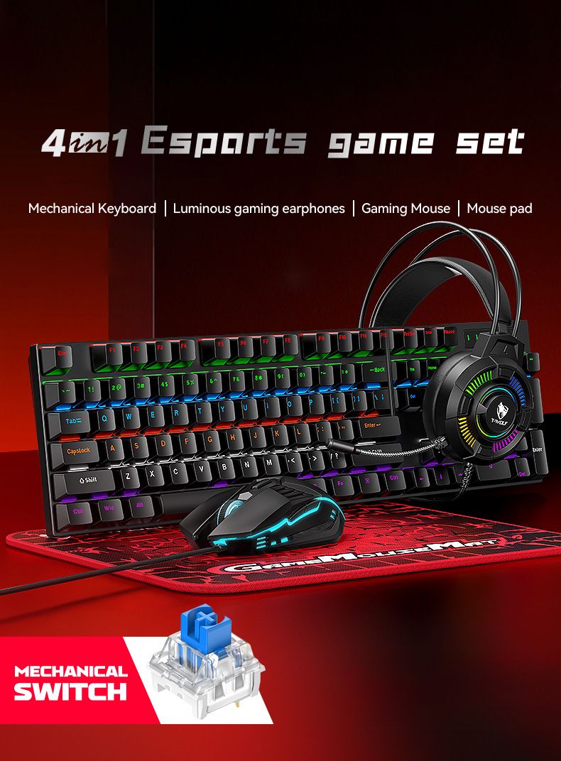 TBTF700 Mechanical Keyboard, Mouse, Earphones, Mouse Pad, Three Or Four-piece Set, E-sports Game Set_voghion.com