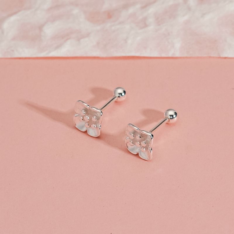 Tiqi Foot Argento 999 Niche Semplice Fiore di Ciliegio Con Dolce Design Femminile, Fibbia a Vite, Foro per L'Orecchio, Orecchini a Fiore_voghion.com