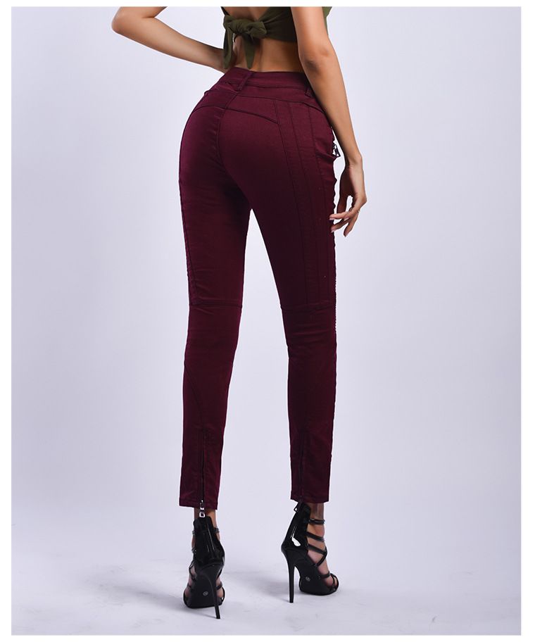 Damenbekleidung Jeansshorts Nähte Reißverschluss Motorrad Slim Stretch einfarbige Jeans_voghion.com