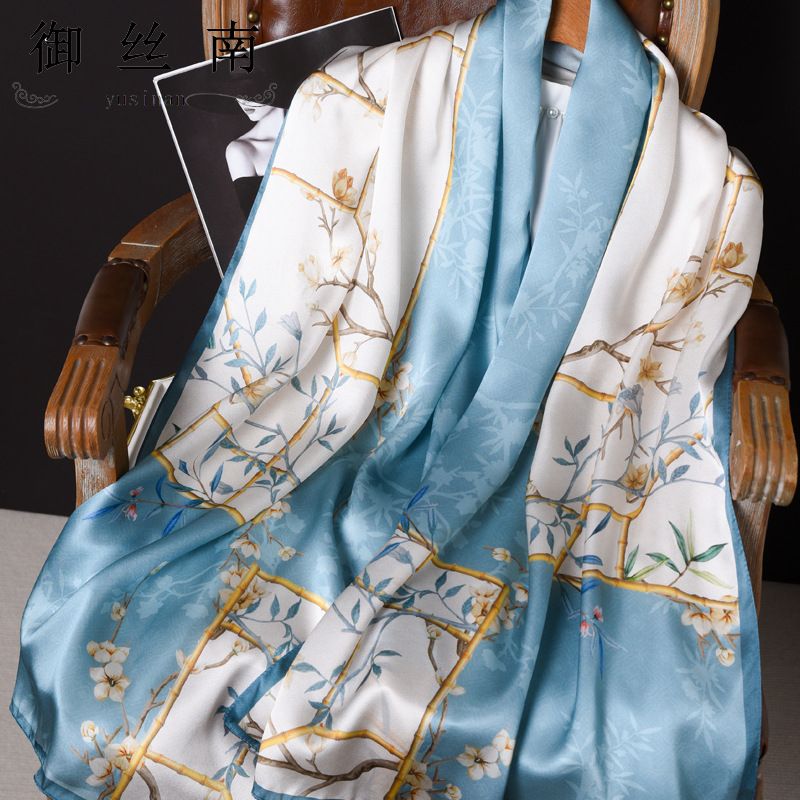 Sciarpa regalo lunga e piccola in raso di seta di gelso 100% stile cinese Hangzhou per donna_voghion.com