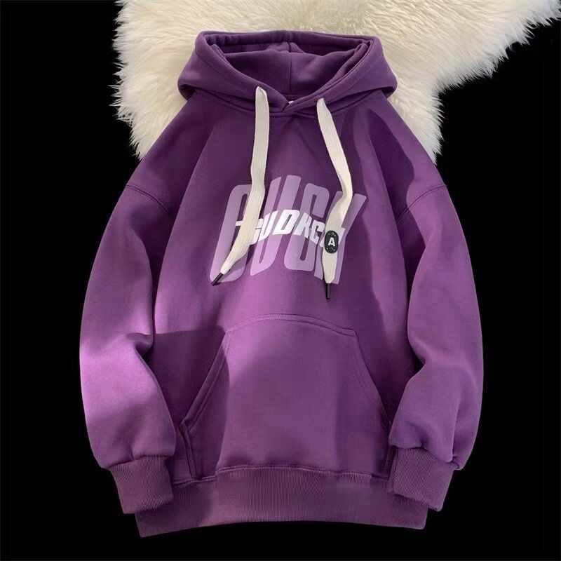 Autumn And Winter Retro Fleece Hoodie, Niche Top, Printed Loose Hoodie For Outerwear_voghion.com