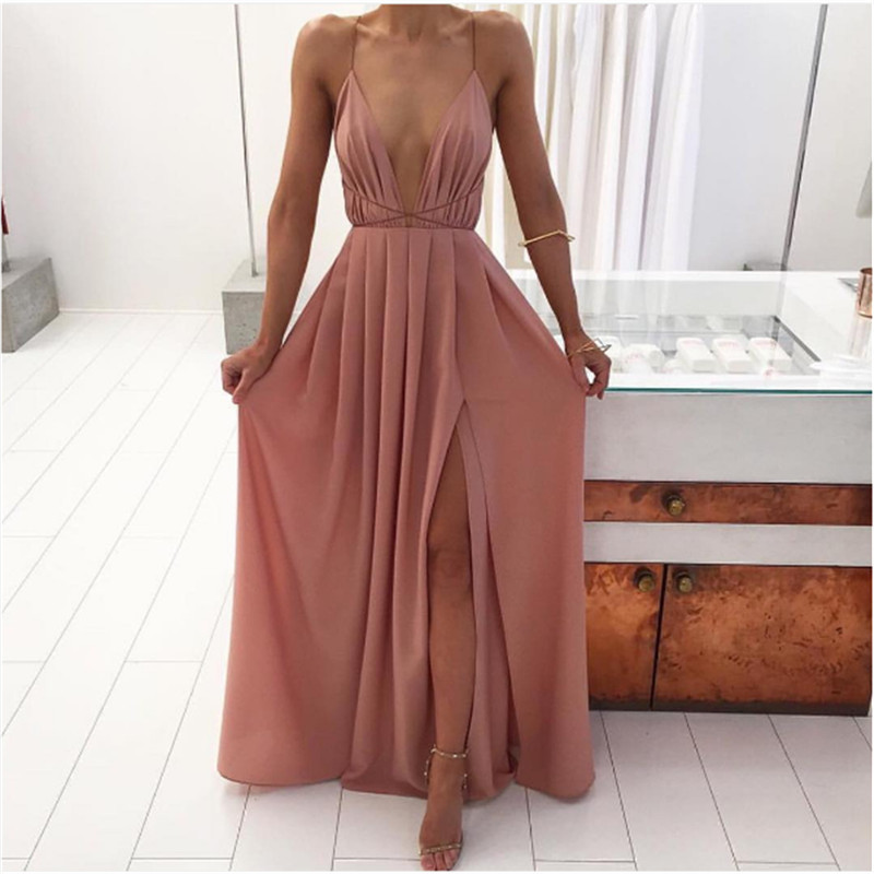 Pralles großes rotes V-Ausschnitt-Unterhemd im Urlaubsstil, rückenfreies Chiffon-Kleid im französischen Bohemian-Stil für Damen_voghion.com
