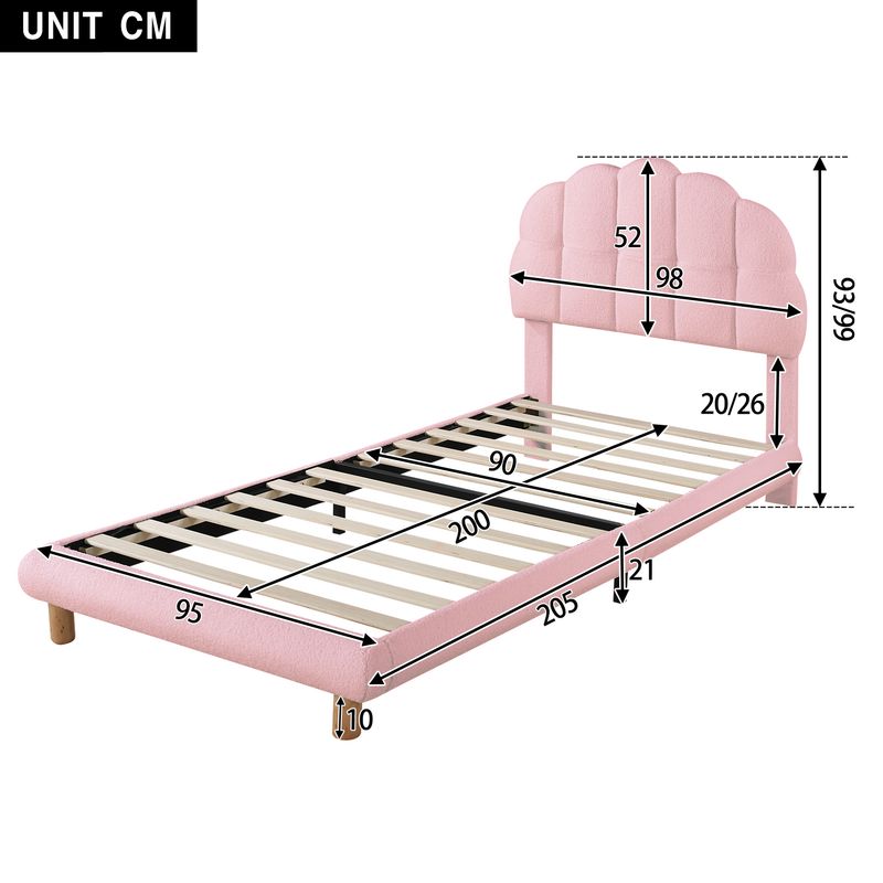 Einzelbett 90x200cm, Polsterbett, Vliesimitat, Rosa_voghion.com