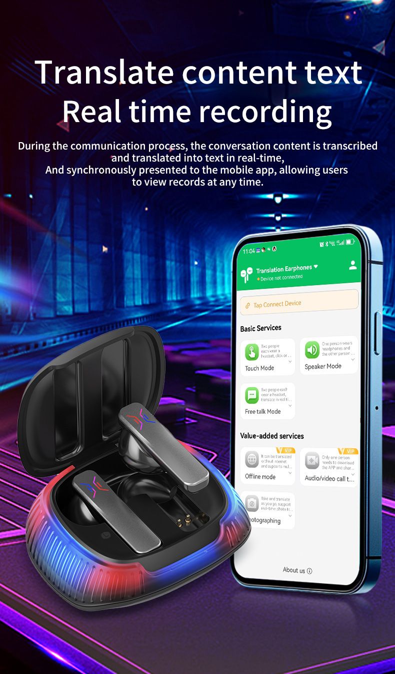 Máquina de traducción con auriculares Bluetooth inteligentes, interpretación simultánea, escucha de llamadas Bluetooth, traducción Bluetooth_voghion.com