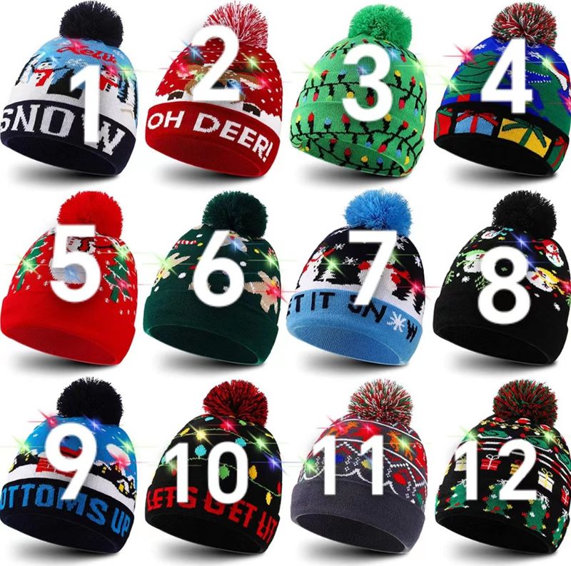 2024 Nieuwe Jacquard LED Wollen Herfst/Winter Warme Gebreide Kerstmuts_voghion.com
